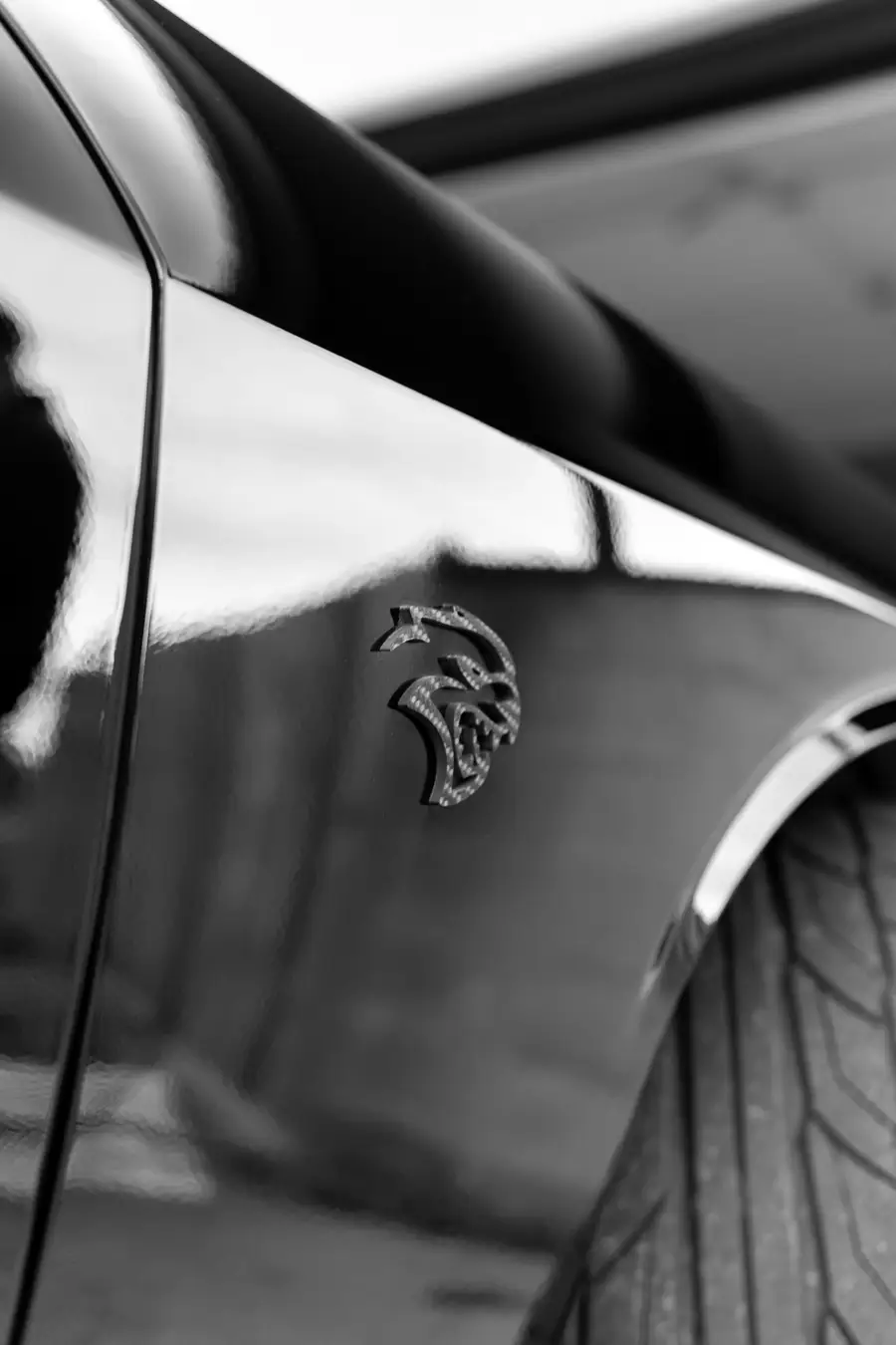 Close-up of flawless black paint reflecting like a mirror after paint correction
